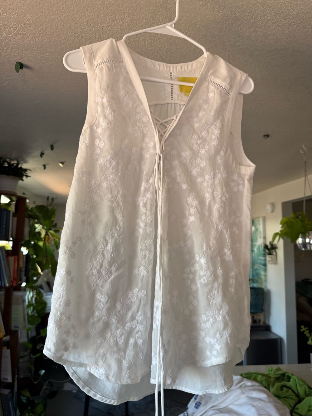 Maeve White Embroidered Tie-Front Sleeveless Top